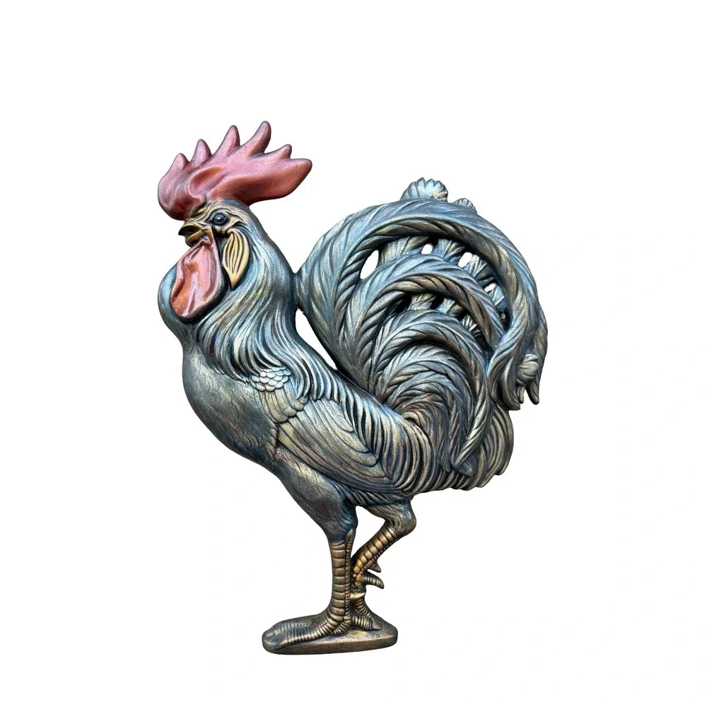 Atlantic Mold Vintage Ceramic Rooster Wall Hanging Farmhouse Decor Bronze Blue